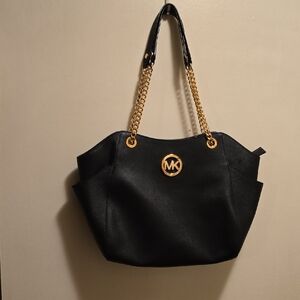 Michael Kors Black and Gold Shoulder Bag with Chain Straps